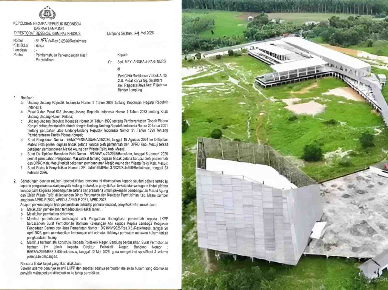 Kasus Islamic Center Mesuji Rp75 Miliar Masuk Babak Baru, Tersangka Dinanti
